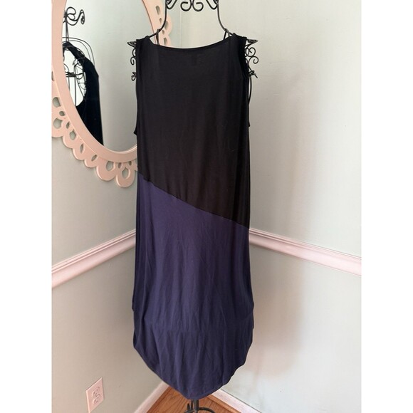 EILEEN FISHER Viscose Jersey Black & Navy Colorblock Asym Lagenlook Maxi M P$278 - Picture 1 of 5